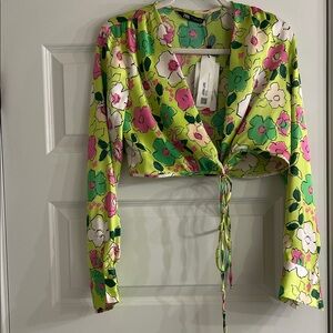 Zara Green Floral Tie-Front Top